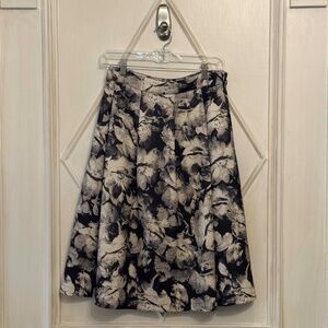 Abercrombie & Fitch Black Gray Floral Pleated Scuba Midi Skirt 